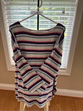 J. Jill Striped Knit Boatneck Top in Cream, Blue & Burgundy